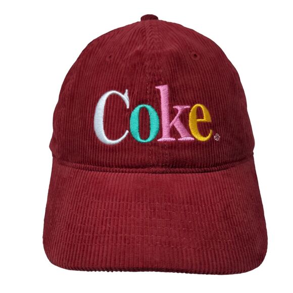Coke Slideback Hat Red OSFM Adjustable Embroidered Corduroy 6 Panel Cotton - Picture 1 of 7